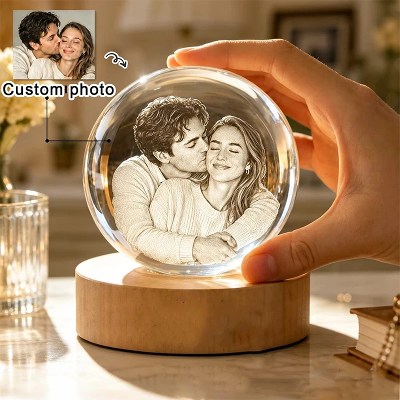 Customized Photo 6/8cm Crystal Ball Night Light Glass Ball DIY Crystal Ball With Base Christmas Birthday Wedding Souvenir Gift