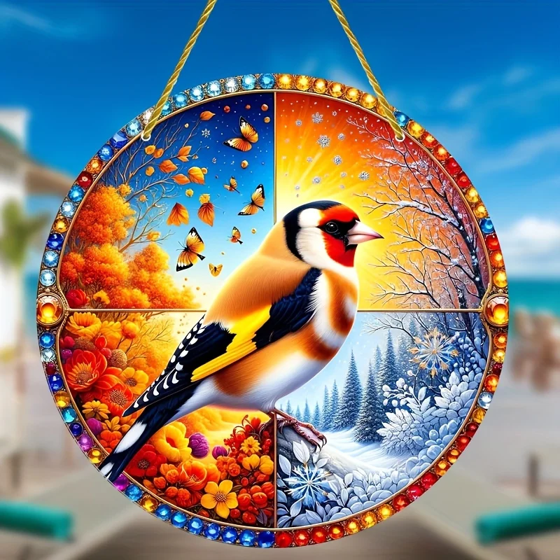 Seasonal Fusion European Goldfinch Light Absorber, Fashion Bird Themed Plaque, Versatile Ornament for Windows, Porches, Walls