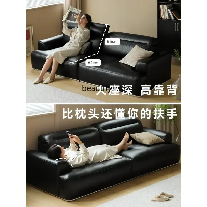 

YH8 Leather sofa first layer cowhide retro Italian living room light luxury straight row leather art sofa HYH