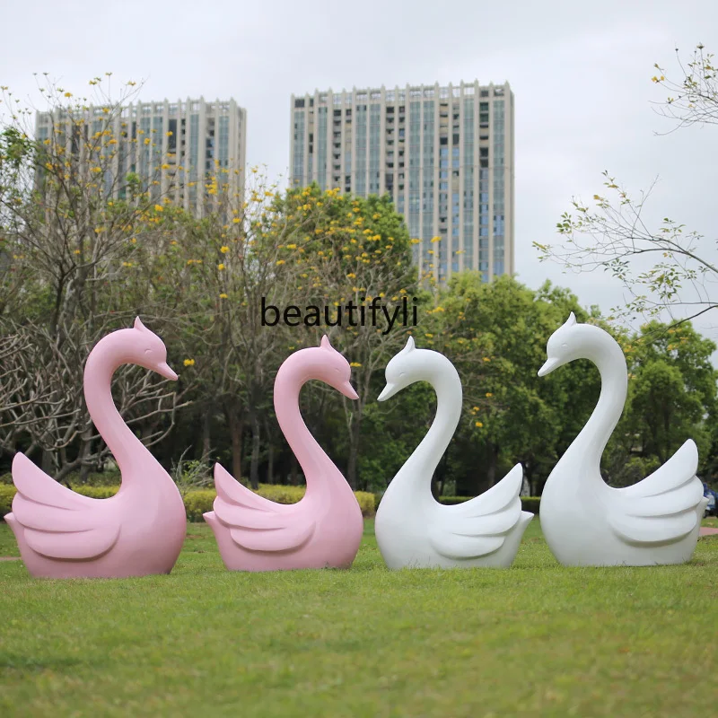 Abstract Swan Sculpture Wedding Big Decorations Outdoor Garden Landscape Courtyard Pool Fiberglass Decoration