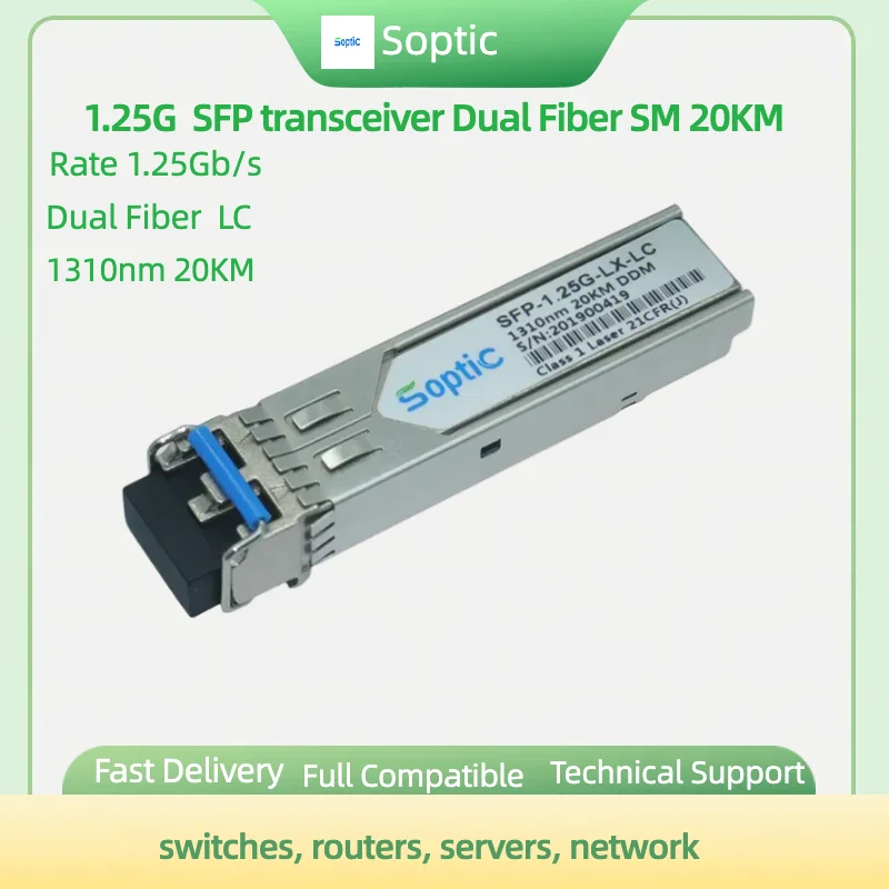 1.25G nadajnik-odbiornik SFP moduł SFP SM z podwójnego włókna światłowód 20km LC dla skoczka