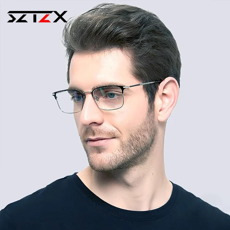 SZTZX Ultralight Men Business Glasses Reading Glasses Photochromic Anti Blue Ray Myopia Glasses Prescription Optical Eyeglasses