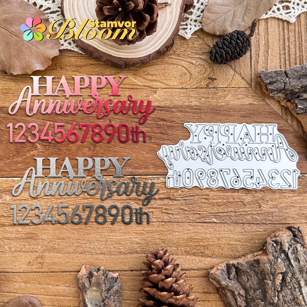 Original nützliche GLÜCKLICHE JUBILÄUME Wörter stirbt mit Zahlen Metall-Stanzformen Scrapbooking dekorative Prägung