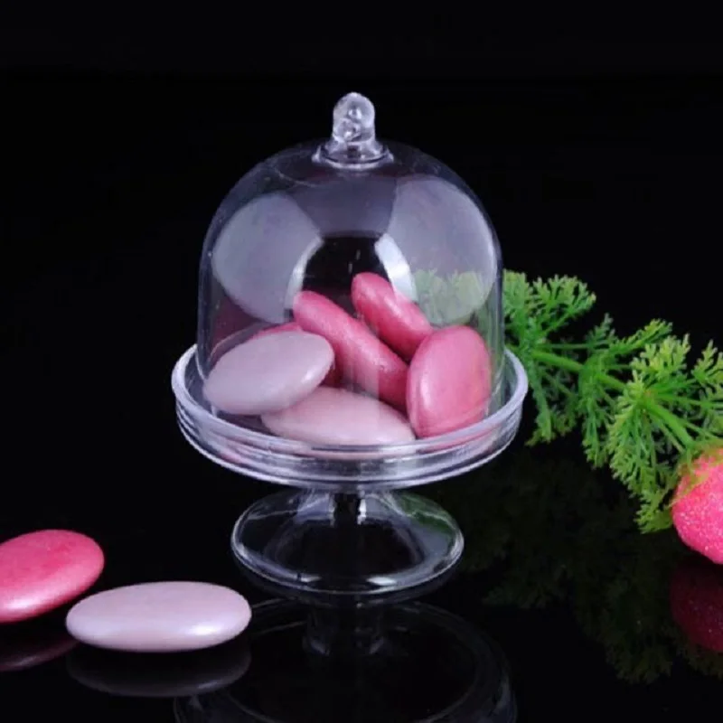 6/12pcs  Mini  Plastic  Stand  with Dome  Plate  Lid  Box  Pallet  Bulk for Wedding Baby Shower Party Decoration Supplly Gift