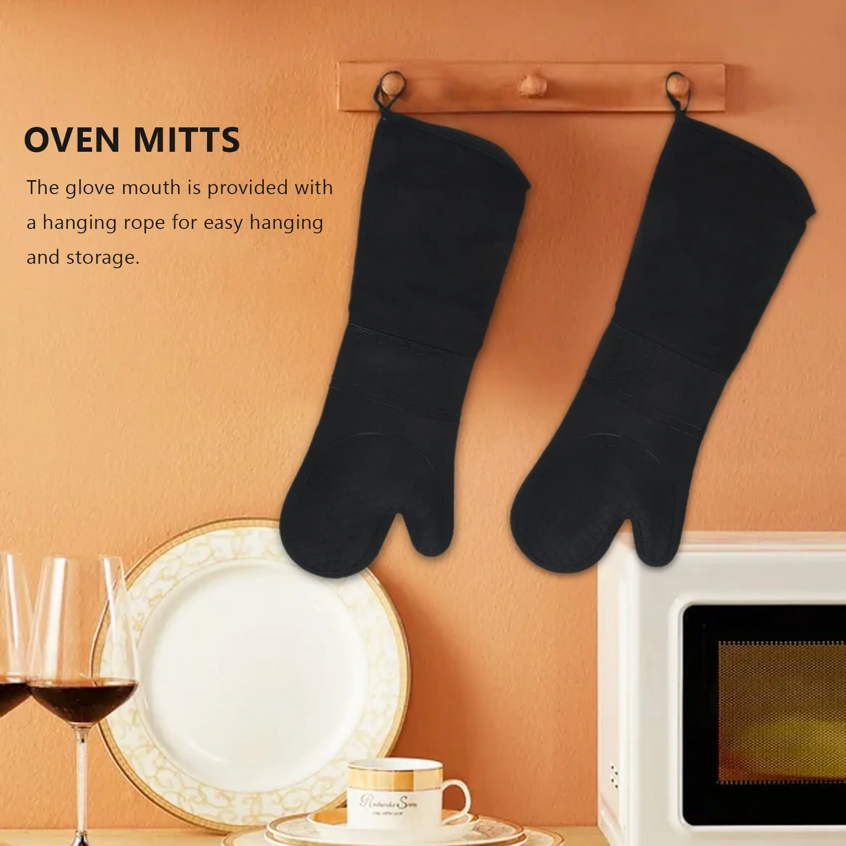 1 Pair Professional Silicone Oven Mitts Baking Gloves Elbow Length Heat Resistant Gloves HY