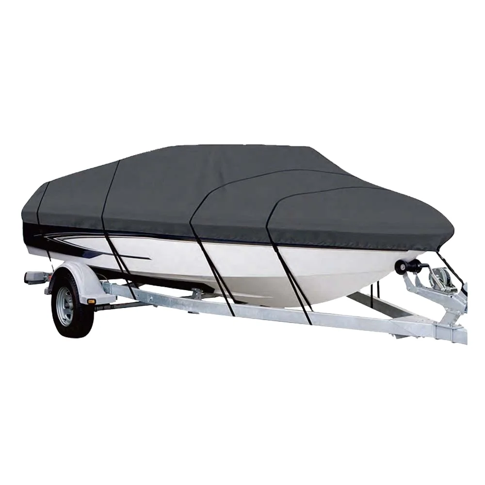 Heavy-Duty Marine-Grade Waterproof Polyester Canvas Trailerable Boat Cover UV Sun Protection Fit For V-Hull Fishing Boats