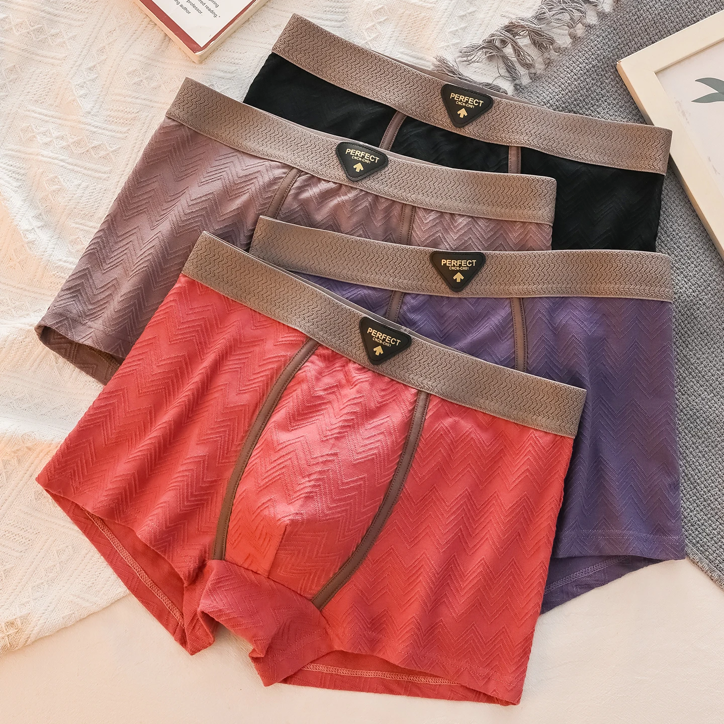 

4 Pack Men's Mid-Waist Underwear - Breathable Moisture-Wicking & Antibacterial Cotton Jacquard Boxer Shorts
