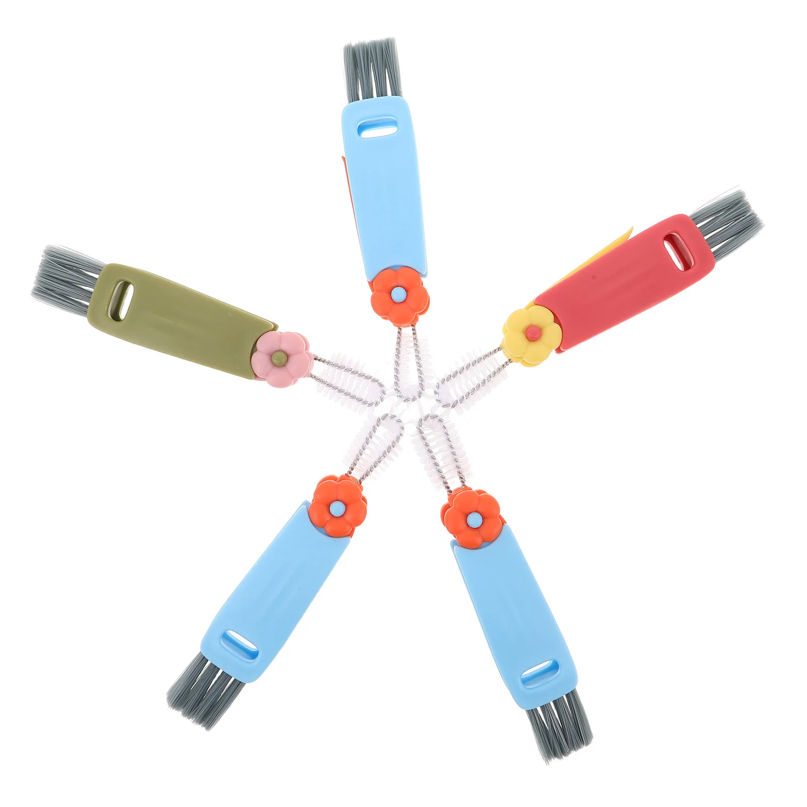 

5Pcs Cup Lid Cleaning Brush Set 3in1 Crevice Cleaner High-Density Silicone Bristles Flower Design Bottle Tumbler Kitchen Use