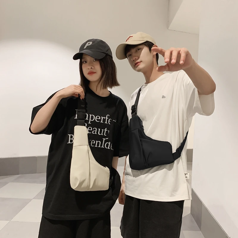 VC Unisex Solid Color Minimalist Casual Chest Bag Fashionable Waterproof Oxford Crossbody Bags for Men Hip Hop Streetwear Bag