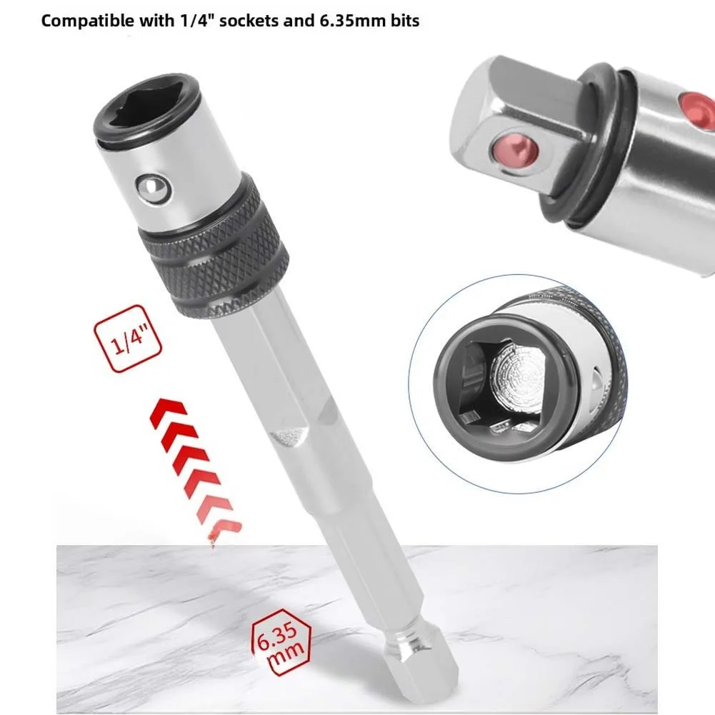 1/4 Inch Hex Shank To Square Socket Adapter Quick Change Drill Bit Extension Bar With Elastic Ball Lock 70mm 40Cr Steel