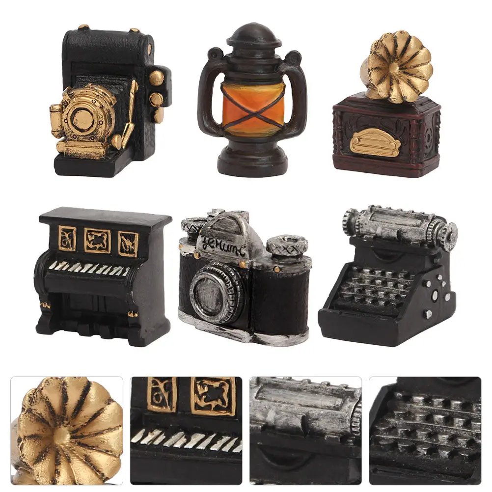 6 Pcs Retro Figurines Home Decor Tiny Stuff Vintage Camera Decorations