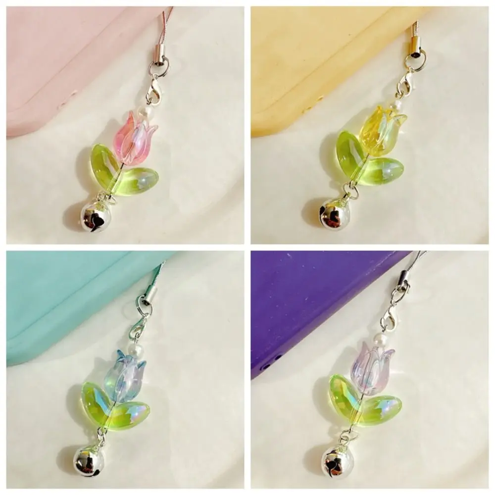 

Hanging Cord Flowers Tulip Phone Charm Beaded Handmade Mobile Phone Lanyards Kawaii Lovely Phone Chains Girl Women