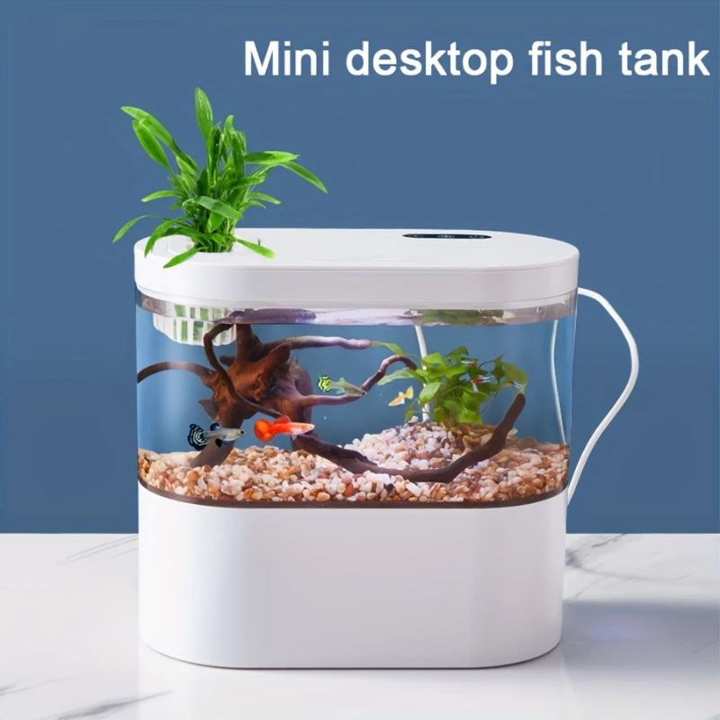 LED Aquarium Fish Tank Kit with Smart Clean Technology, USB Recharging Fish Tank