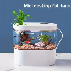 LED Aquarium Fish Tank Kit with Smart Clean Technology, USB Recharging Fish Tank