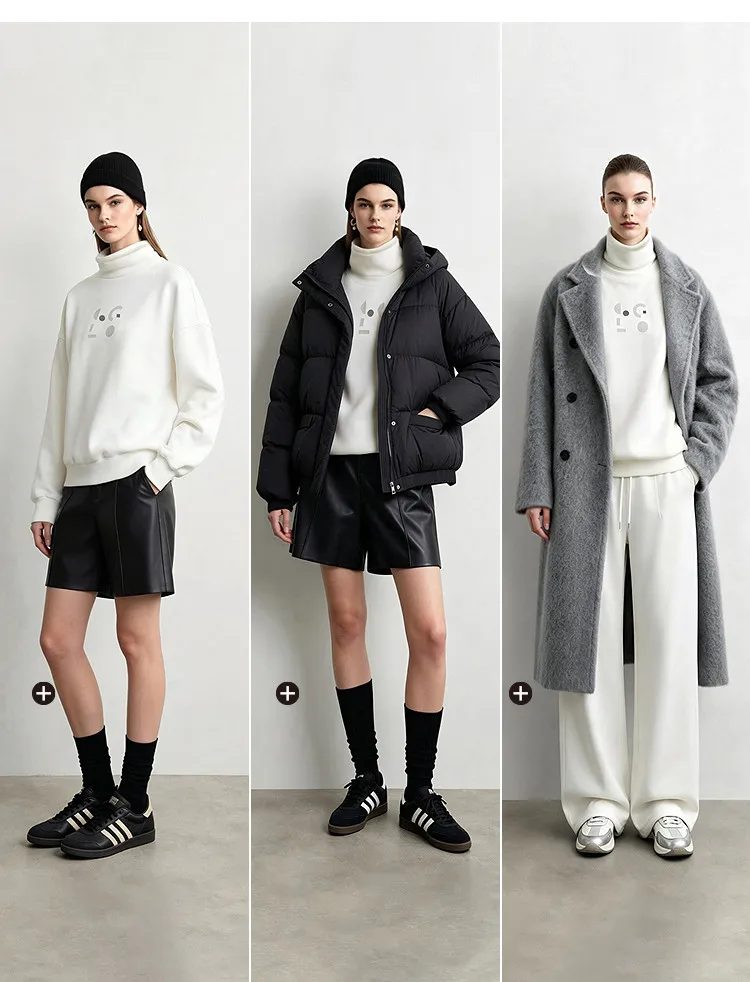Amii Mock Neck Fleece Lined Sweatshirt Drop Shoulder Oversized Slimming Casual Minimalist Winter Women's Sweaters 12614002