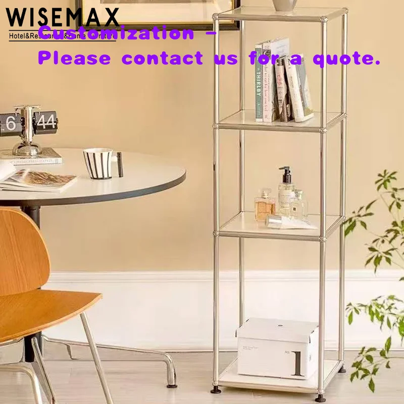 custom.WISEMAX FURNITURE Modern Simple Home Hotel 4 Layer Side Cabinet Stainless Steel Storage Rack Bookshelf Living R