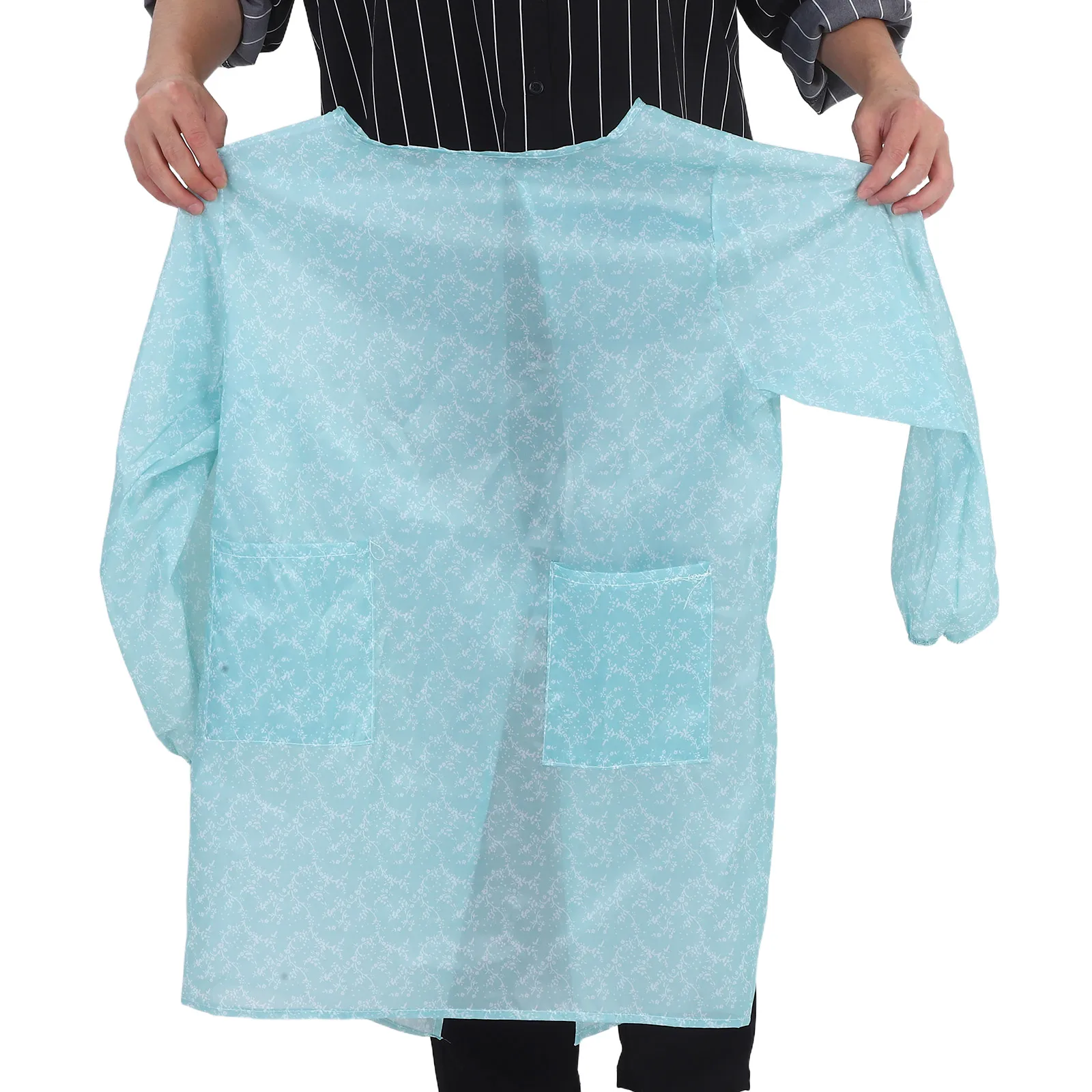 

1pc Waterproof Apron Adult Blue with Sleeves Cooking Gardening Kitchen Housework Polyester Workshop Uniform for Restaurant Hotel