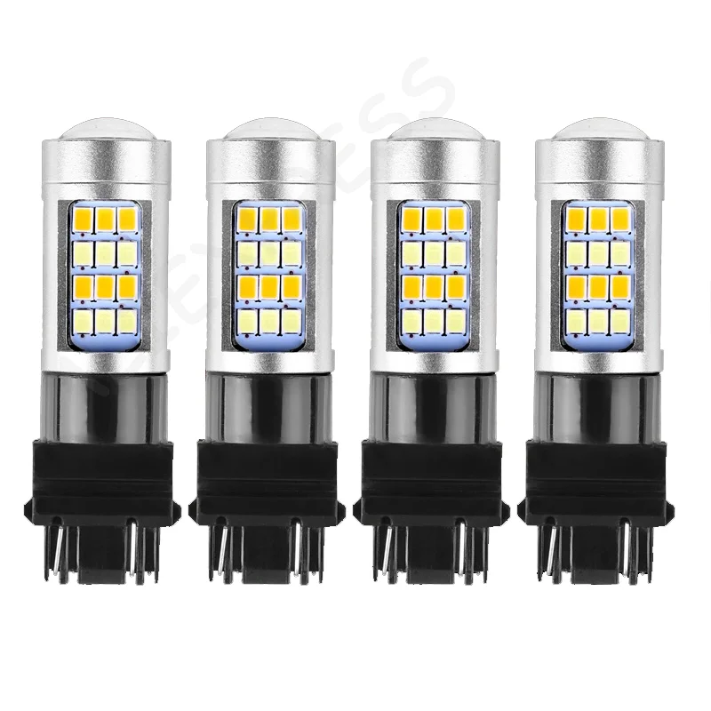 

New4Pcs Error Free White/Amber 3157 LED DRL Switchback Turn Signal Parking Light Bulb