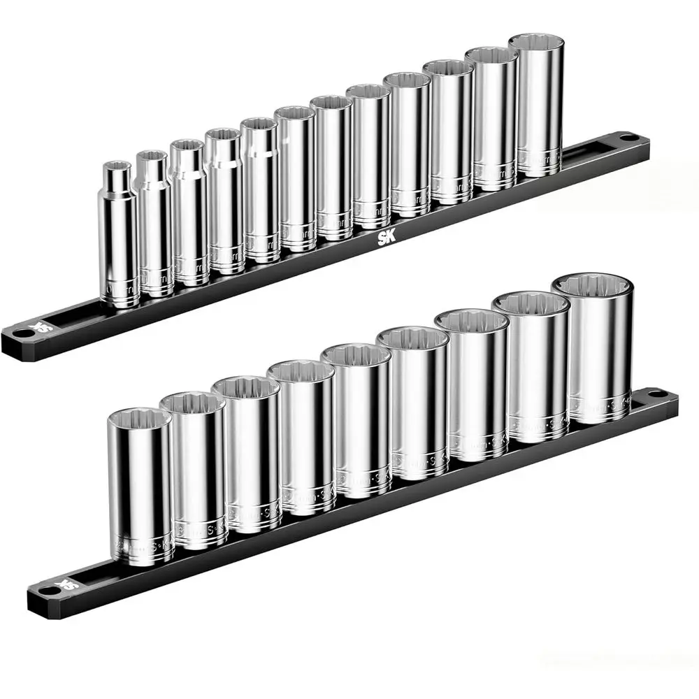 

21-Piece Deep Metric Socket Set, 10-32mm, 1/2 Drive, Premium CR-V Steel, 12-Point, with Storage Rail