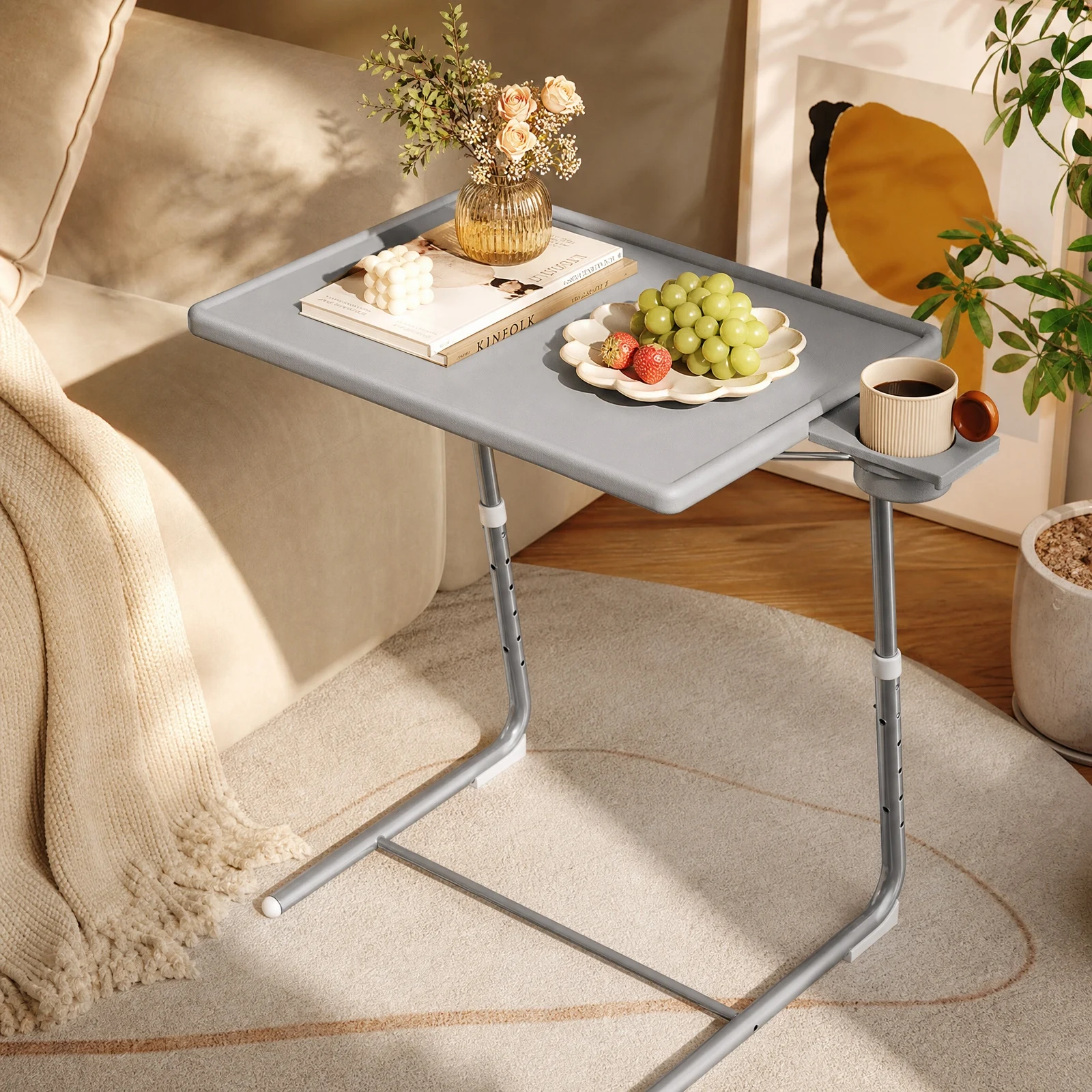 1/2 Packs Adjustable TV Tray Table - TV Dinner Tray on Bed & Sofa, Comfortable Folding Table with 6 Height & 3 Tilt Angle Adjustments