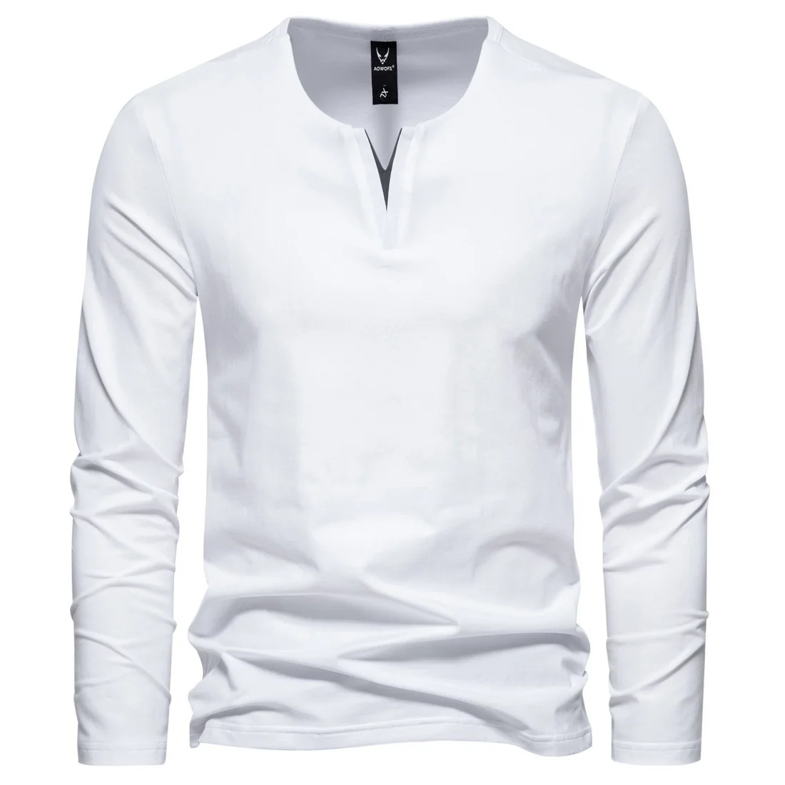 2024 220g cotton men's V-neck long-sleeved T-shirt casual solid color bottoming shirt large size Men T shirts