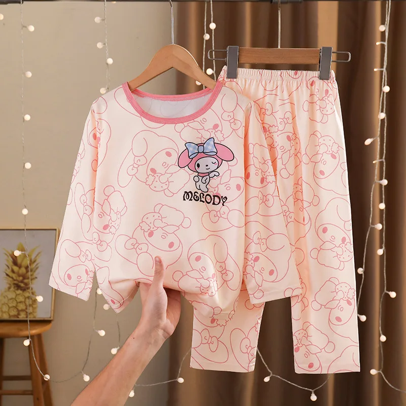 Pigiama per bambini Sanrio, pigiama, vestiti per la casa, pigiama girocollo a maniche lunghe in cotone allentato sottile Set Cartoon Hello Kitty Gift