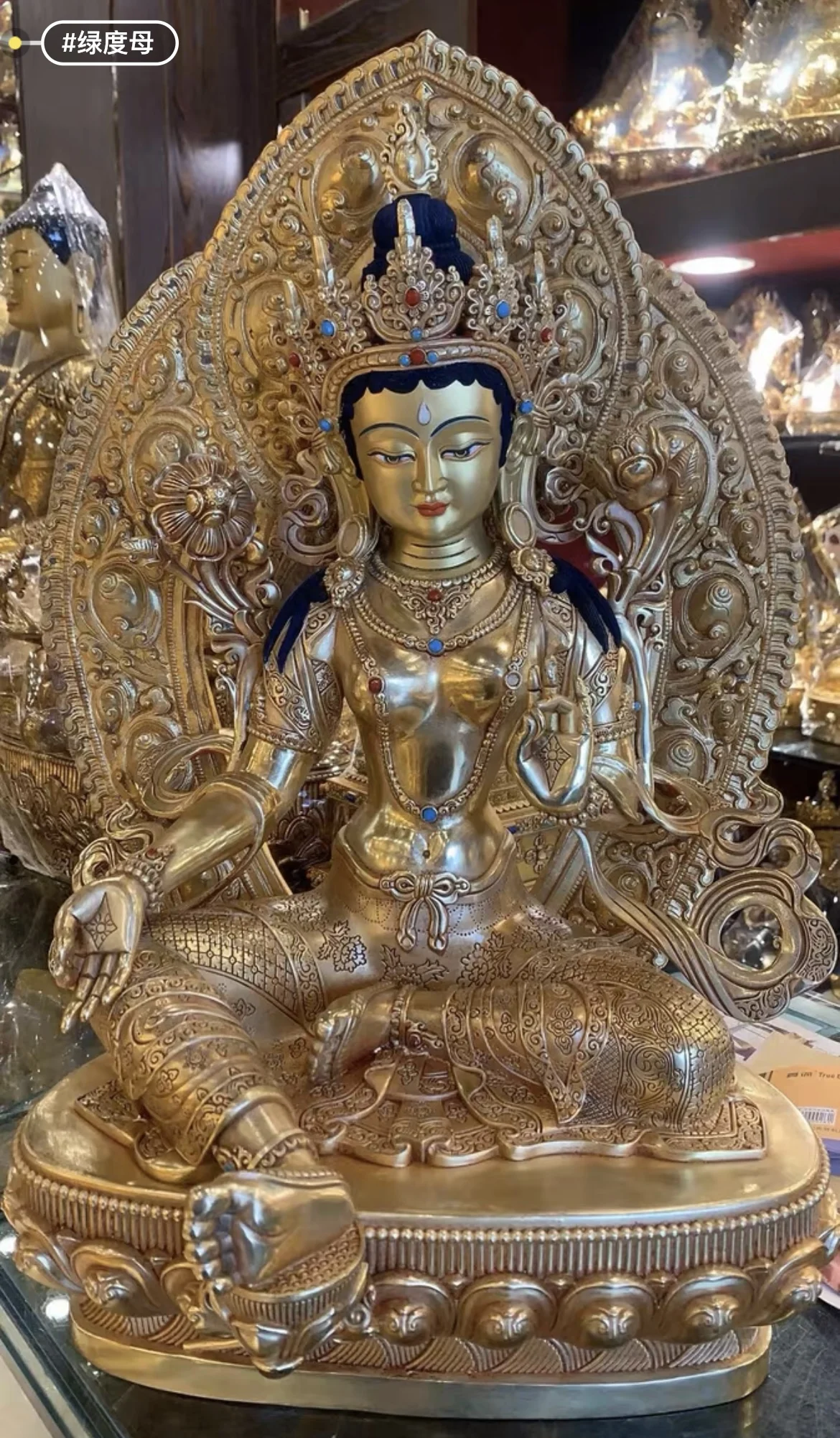 Buddhism High quality  gold gilding Green Tara Guanyin Goddess Buddha brass statue HOME family effective