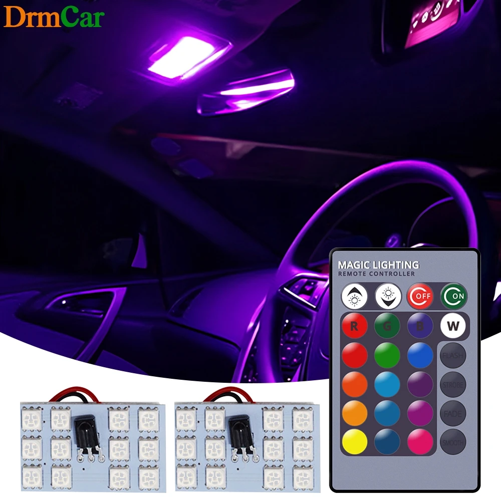 

2/4/8Pcs T10 W5w RGB 5050 12/15/24/36SMD Led Bulb Car License Plate Lights Remote Control Auto Panel Interior Dome Reading Lamp