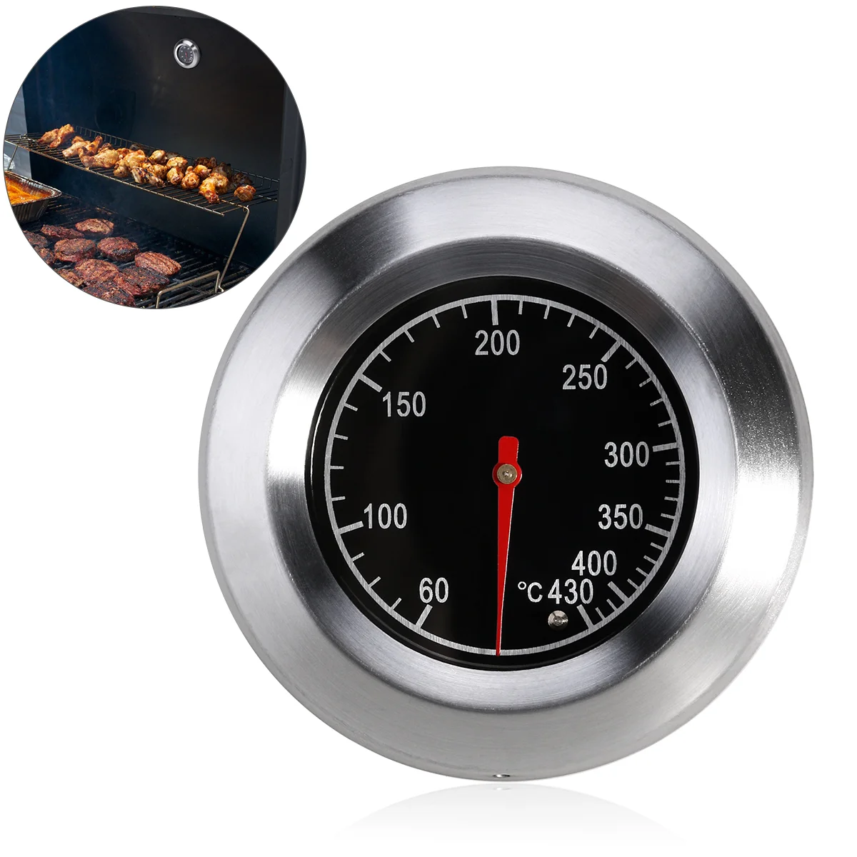 BBQ Grill Temperature Gauge Smoker Heat Indicator Thermometer Oven Stainless Steel