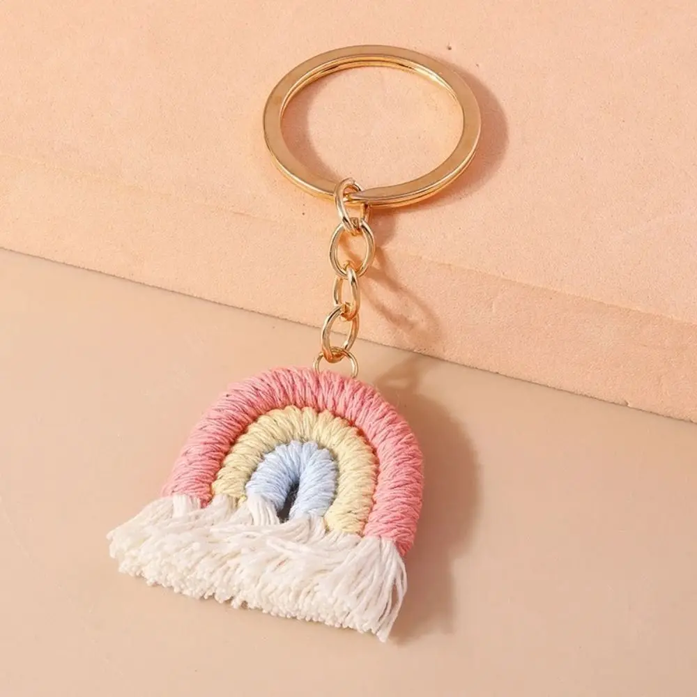 

Tassels Pendant Three Color Rainbow Key Chain Pretty Cute Handmade Woven Key Ring Fashion Durable Knitted Rainbow Keychain Girl