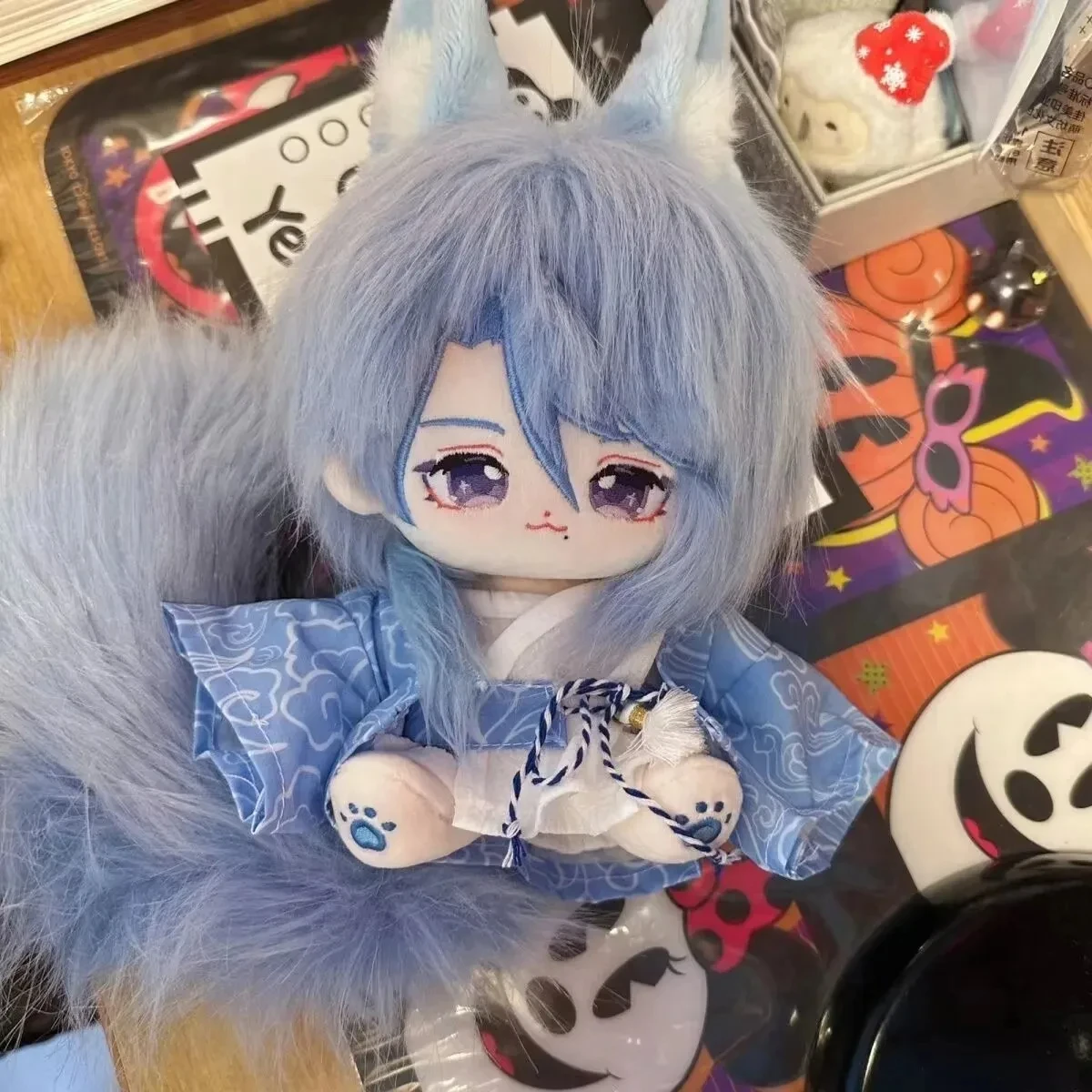 Anime Genshin Impact Kamisato Ayato Cosplay 20cm Soft Plush Cotton Stuffed Doll Body With Animal Ear Tail Dress Up Plushie Toys