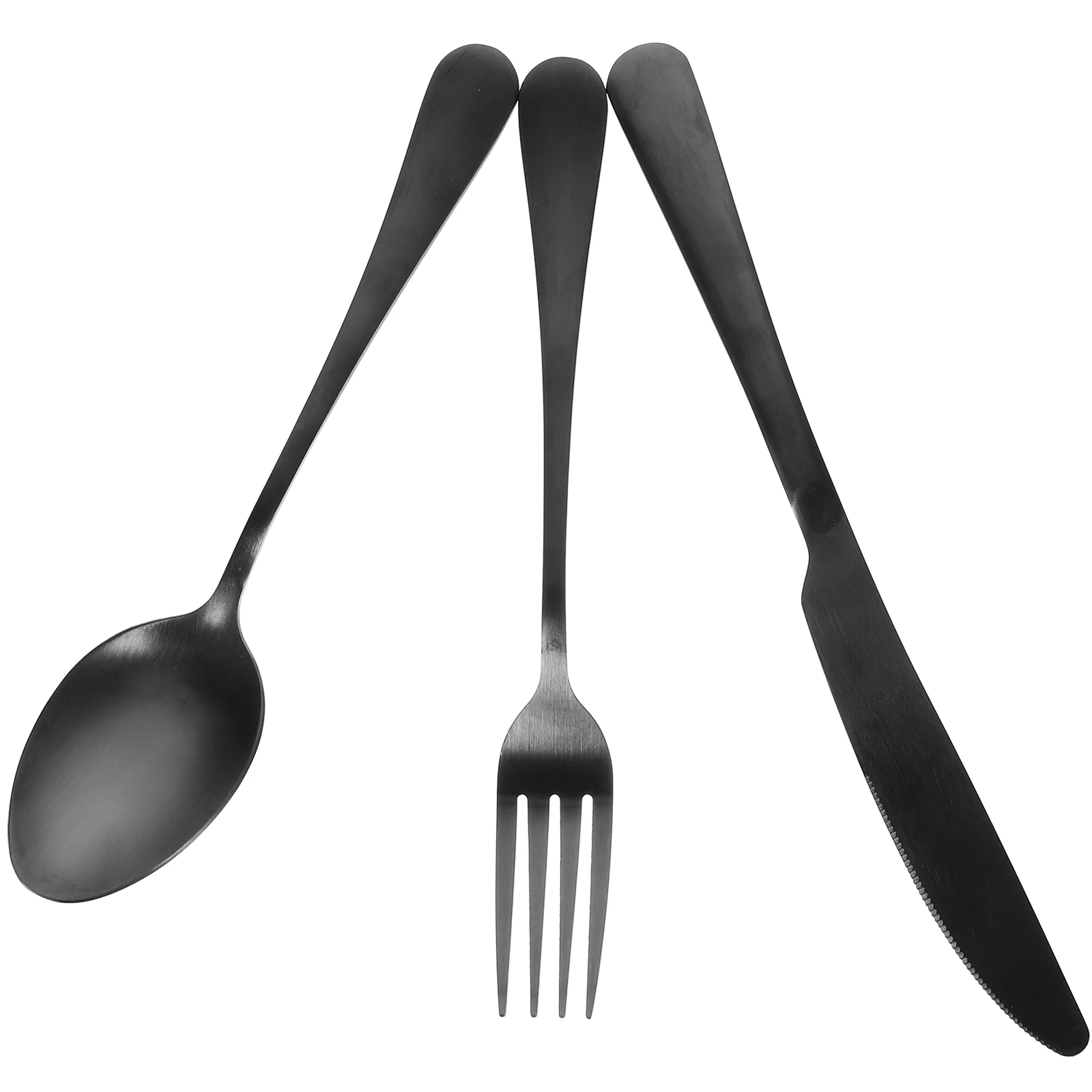 

1 set Black Stainless Steel Cutlery Set Reusable Camping Picnic Travel Fork Spoon Knife Office Outdoor Dining