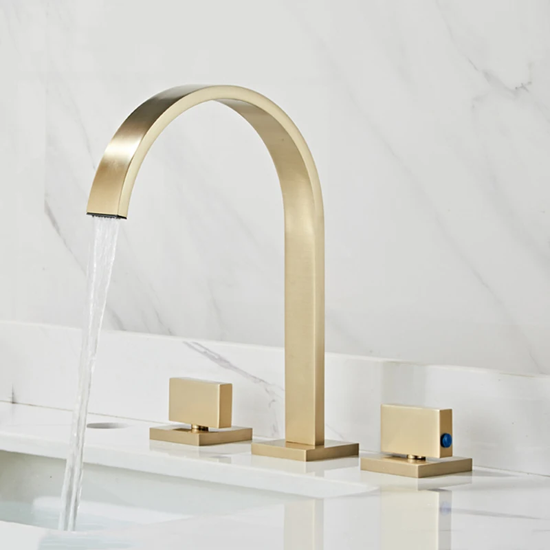 Basin Faucets Brushed Gold Brass Bathroom Sink Faucet Holes Double Handle Black Bathbasin Bathtub Taps Hot And Cold Water Mixer