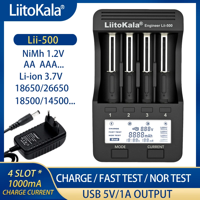 New Liitokala Lii-600 Lii-500 18650 Lithium Battery Charger for 3.7V 21700 26650 18350 18500 16340 17500 10440 1.2V AA AAA