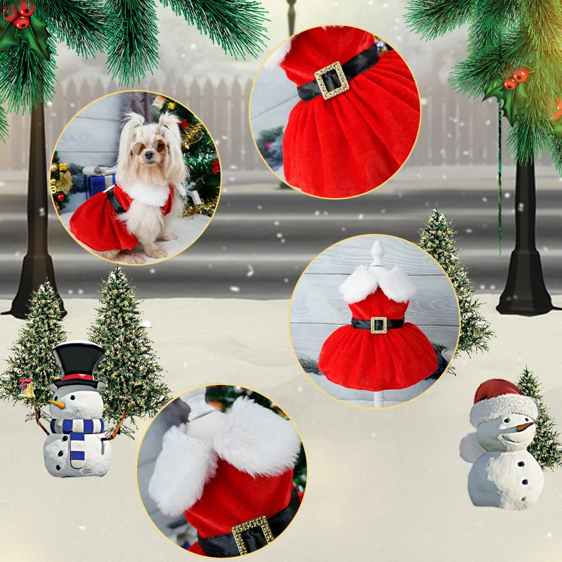 Abrigo de Navidad para perros, ropa para perros, vestido de Navidad, falda roja para mascotas, vestido cálido para gatos, falda con lazo,