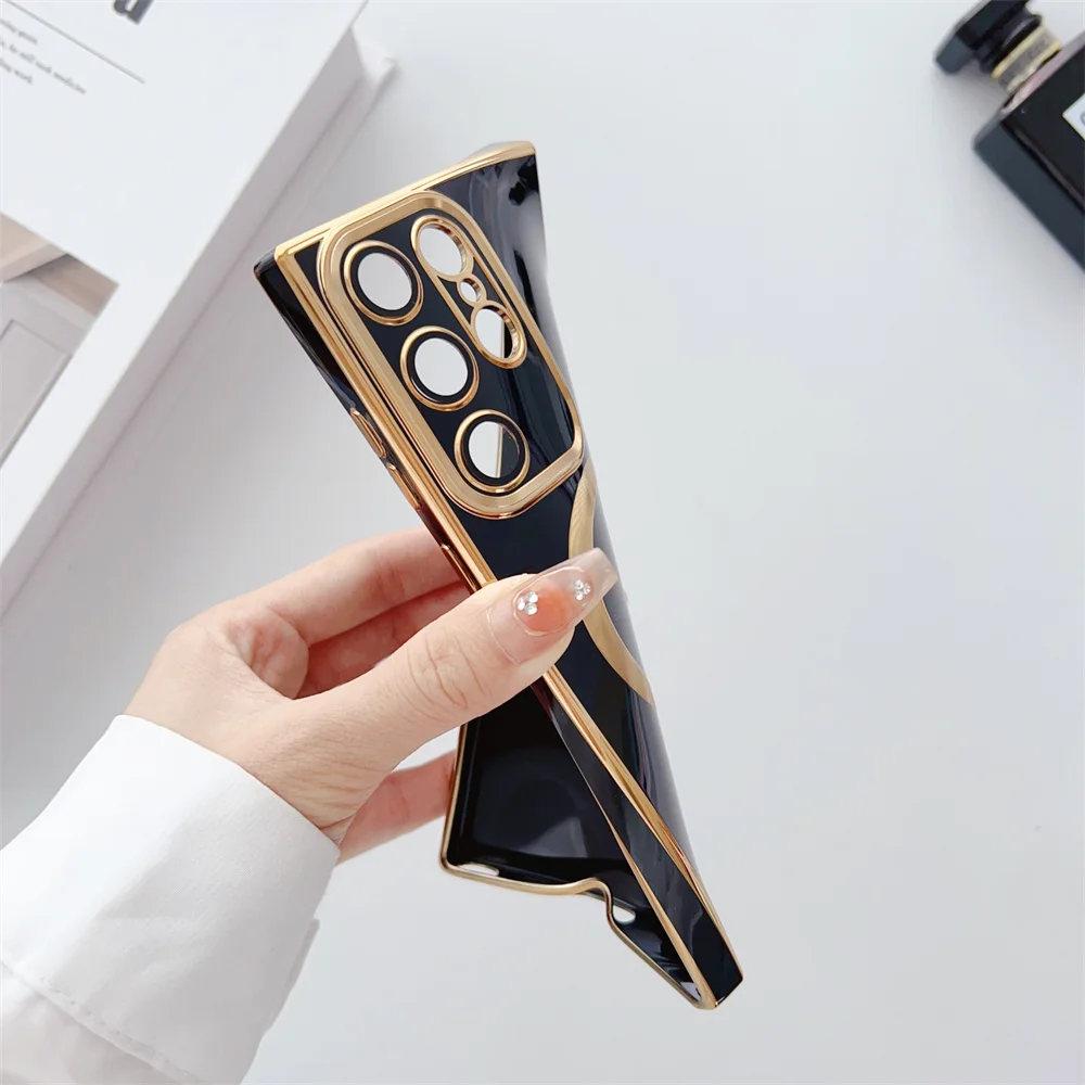 Gold Plating Camera Lens Protection Magnetic Case for Samsung Galaxy S26 Ultra/S25 Solid Color Funda S23 Ultra/S22 Plus/S21
