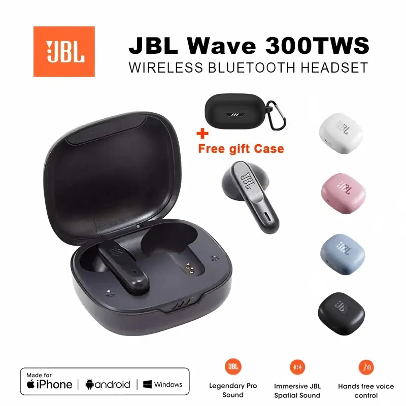 سماعات JBL ويف 300TWS اللاسلكية بلوتوث للموسيقى والألعاب مع ميكروفون وحافظة مجانية