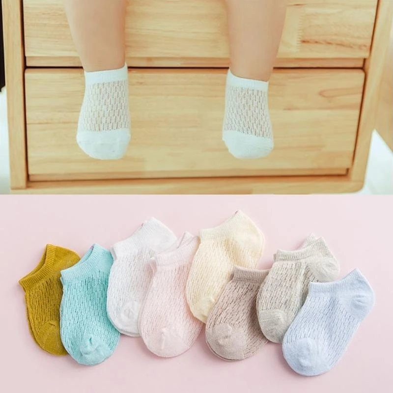 جوارب J15U صيفية للأطفال قصيرة للكاحل من القطن الشبكي الرقيق للجنسين بلون سادة مجوف للأطفال الصغار #4