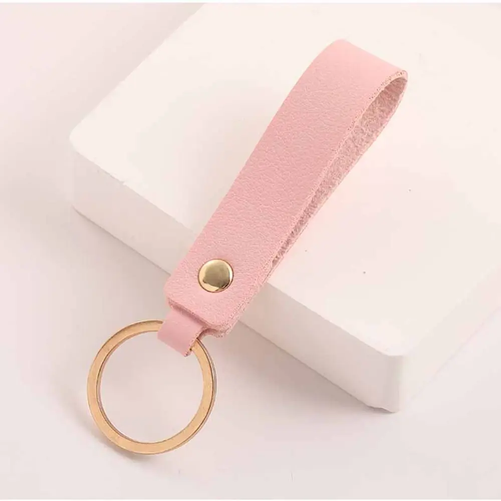 Simple PU Leather Keychain Gift Creative New Metal Key Rings Blank Fashion Car Key Chains Accessories