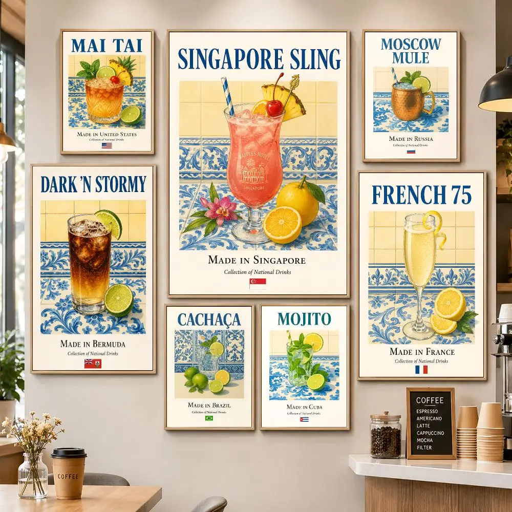 Cocktail Series Mixology Bar Drinks Poster PP Decorative Poster Water-Resistant Print Apartment Dorm Office Cafe Gift