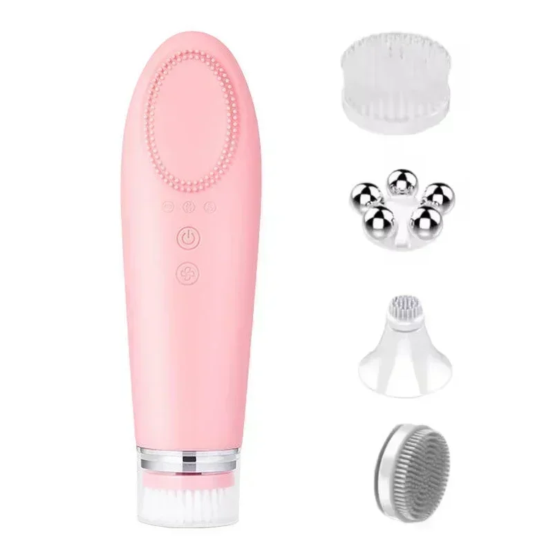 Electric 4 in1 Silicones Blackhead Exfoliatings Skin Tightening Massage Home Spa Face Cleaner Care Cleansing Face Brush Cleanser