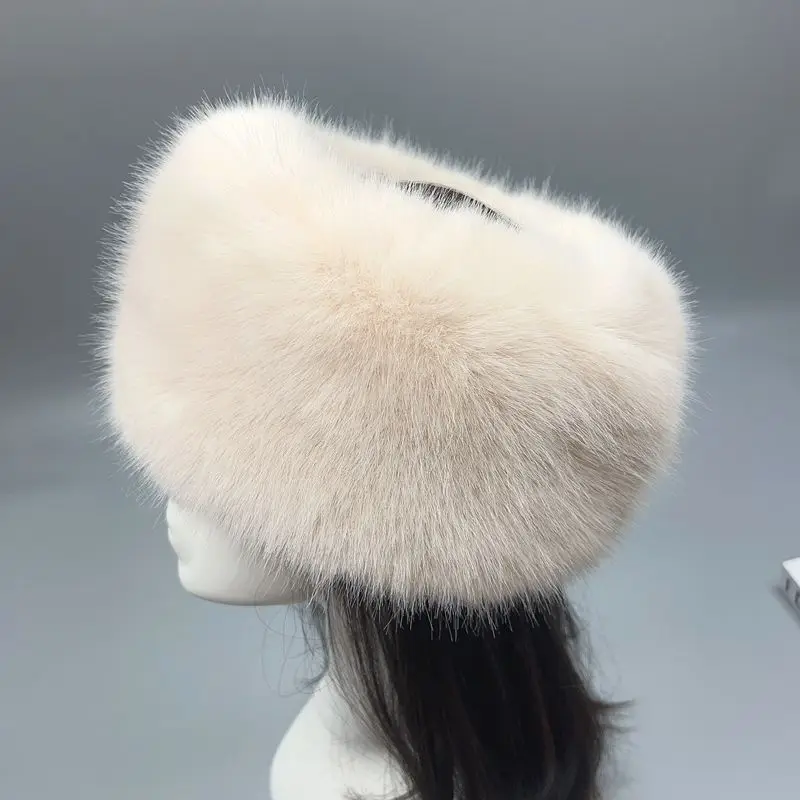 Women's Vintage Open Top Fur Headband Hat Snow Scene Photo Faux Fox Fur Visor Cap EU US