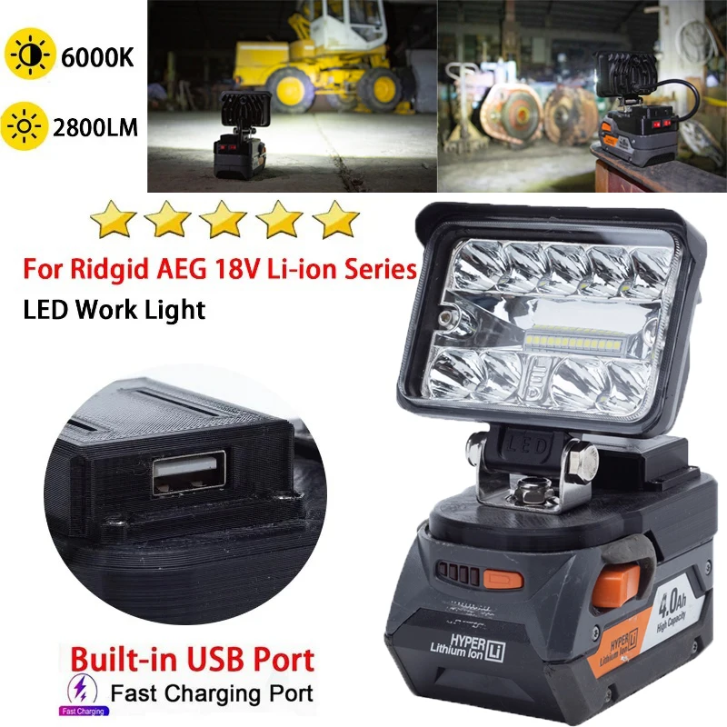 Imagem -05 - Cordless Led Luz de Trabalho Carregamento Rápido Lanterna Usb Apto para Aeg Ridgid 18v Li-ion Battery Família Camping Viagem ao ar Livre