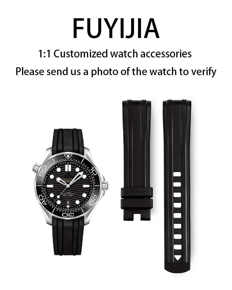 FUYIJIA Custom O-MEGA SEAMASTER Original Watchbands 20MM×18MM 21MM×18MM Curved Interface Fluororubber Strap Pin Buckle Wristband