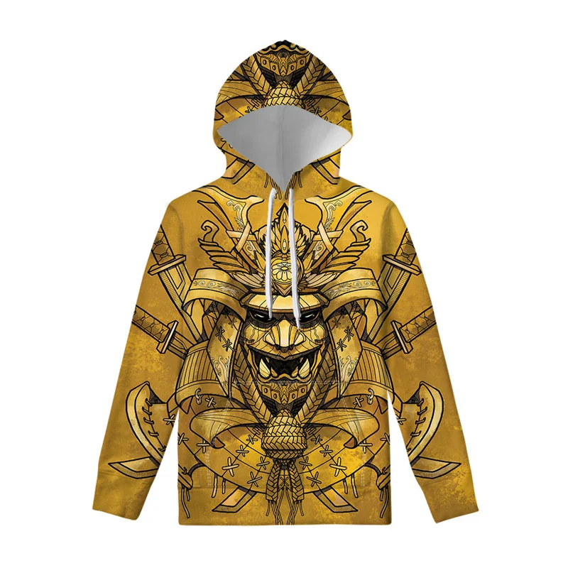 

Japanese Samurai Pattern Hoodie Men Retro 3D Printed Mask Hoodies Fashion Long Sleeves Hoody Street Casual Pullover Swearshirt