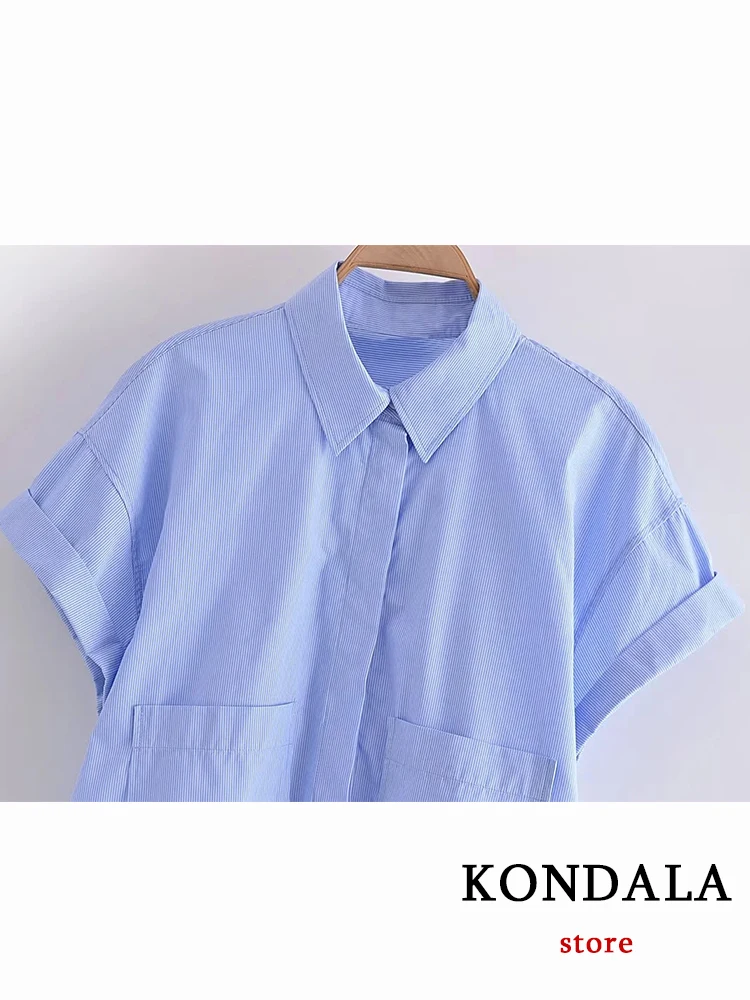 KONDALA-Chemise Chic à Manches Courtes et Col Rabattu pour Femme, Streetwear Décontracté, Couleur Unie, à la Mode, Vacances, Été, 2023