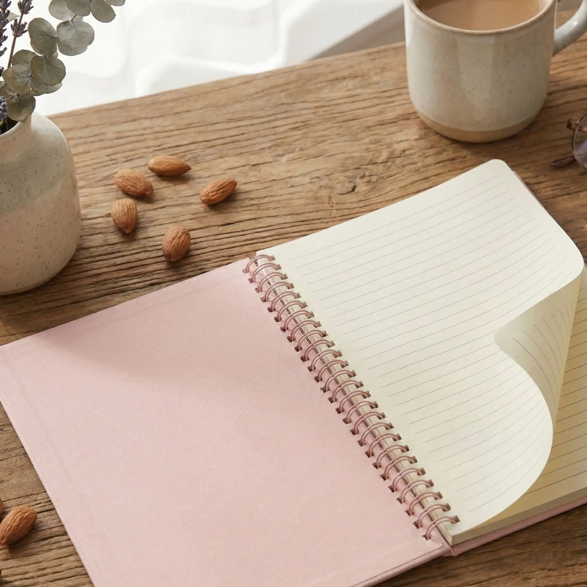 Pink Coil Notebook with Calendar, Vertical Standing Desk Planner, Thick Lined Pages for Office School Supplies view 2