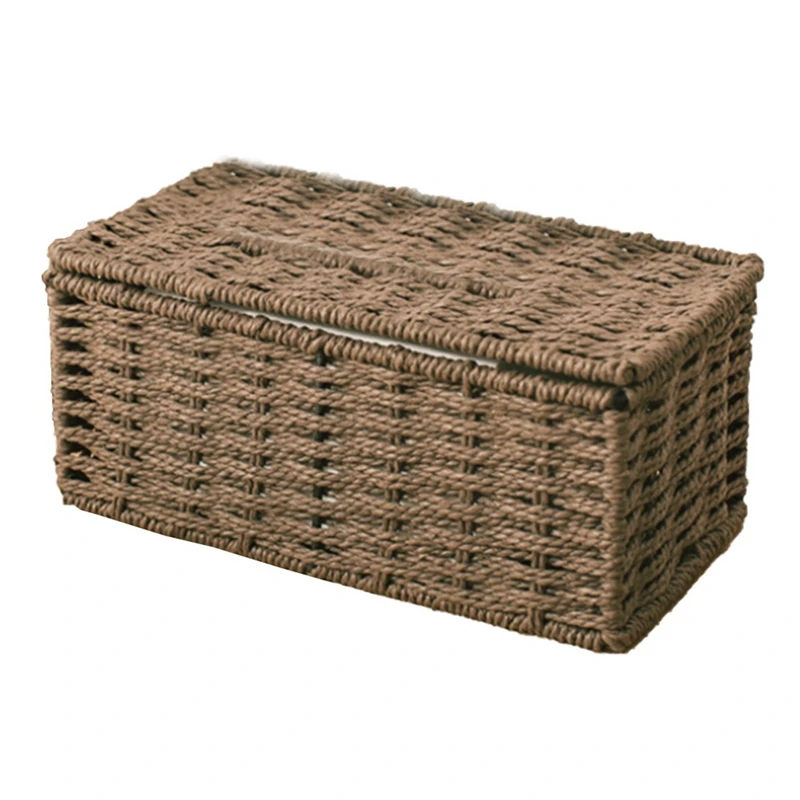 

6X Rattan Tissue Box, Vintage Napkin Holder, Case Clutter Storage Container Cover, Living Room Desk Decoration (Coffee)