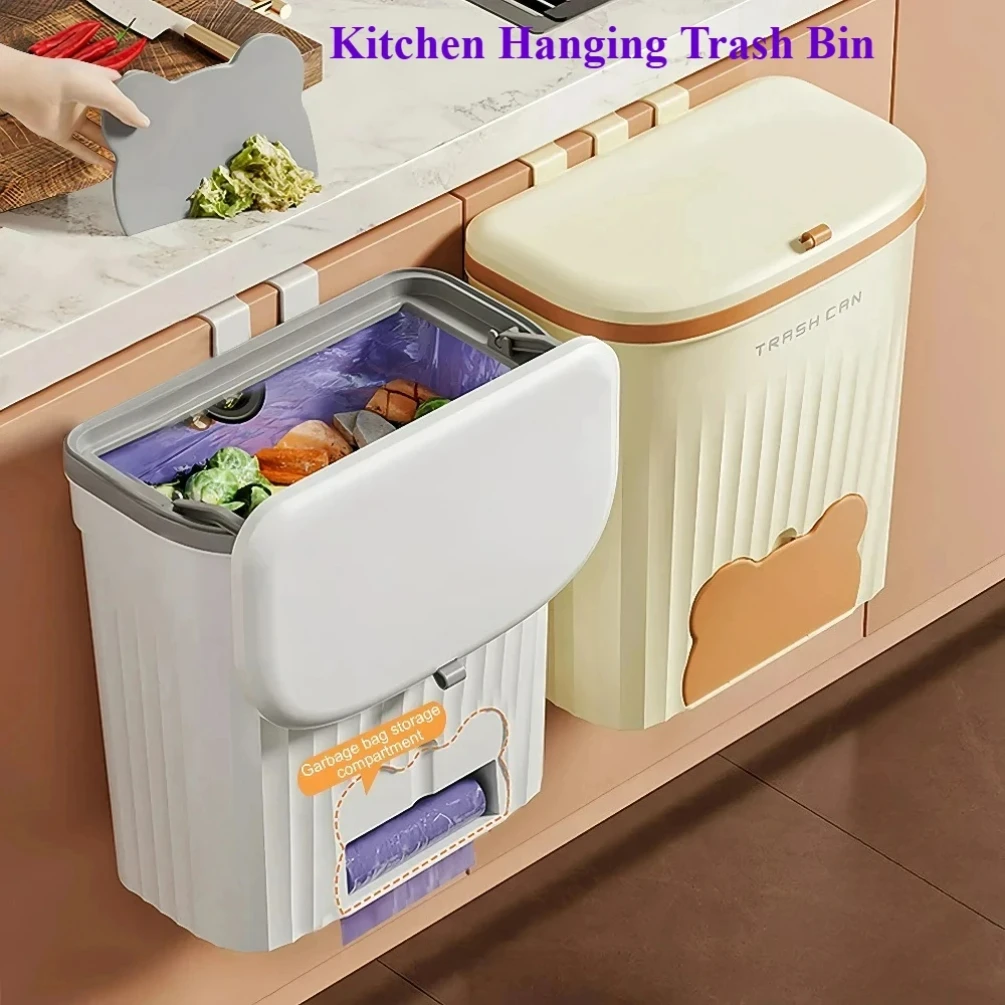 

Hanging Trash Capacity and Wastebasket Garbage Bin With Lid To Easy Installation on Cabinet Doors Holder Suitable for Home
