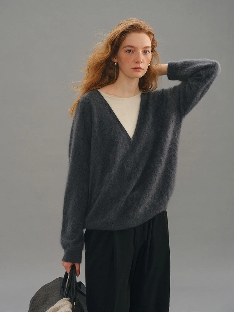 

Who Peach 00 Camere Knitted Sweater Women's Lazy Simple Versatile Slimming Long Sve Warm Top Fake Two-Piece Ensemble